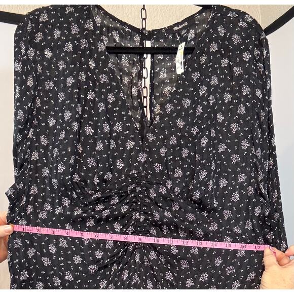 NWT Madewell Black White Floral Maxi Dress 12 Long Sleeve Ruched Boho Romantic - Picture 15 of 16